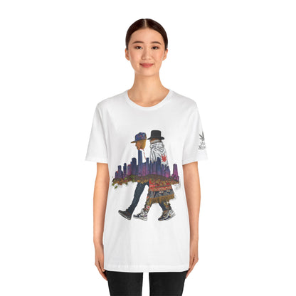 High Roller Urban Legends Cannabis T-Shirt - Premium 420 City Skyline Street Culture Double Exposure Apparel