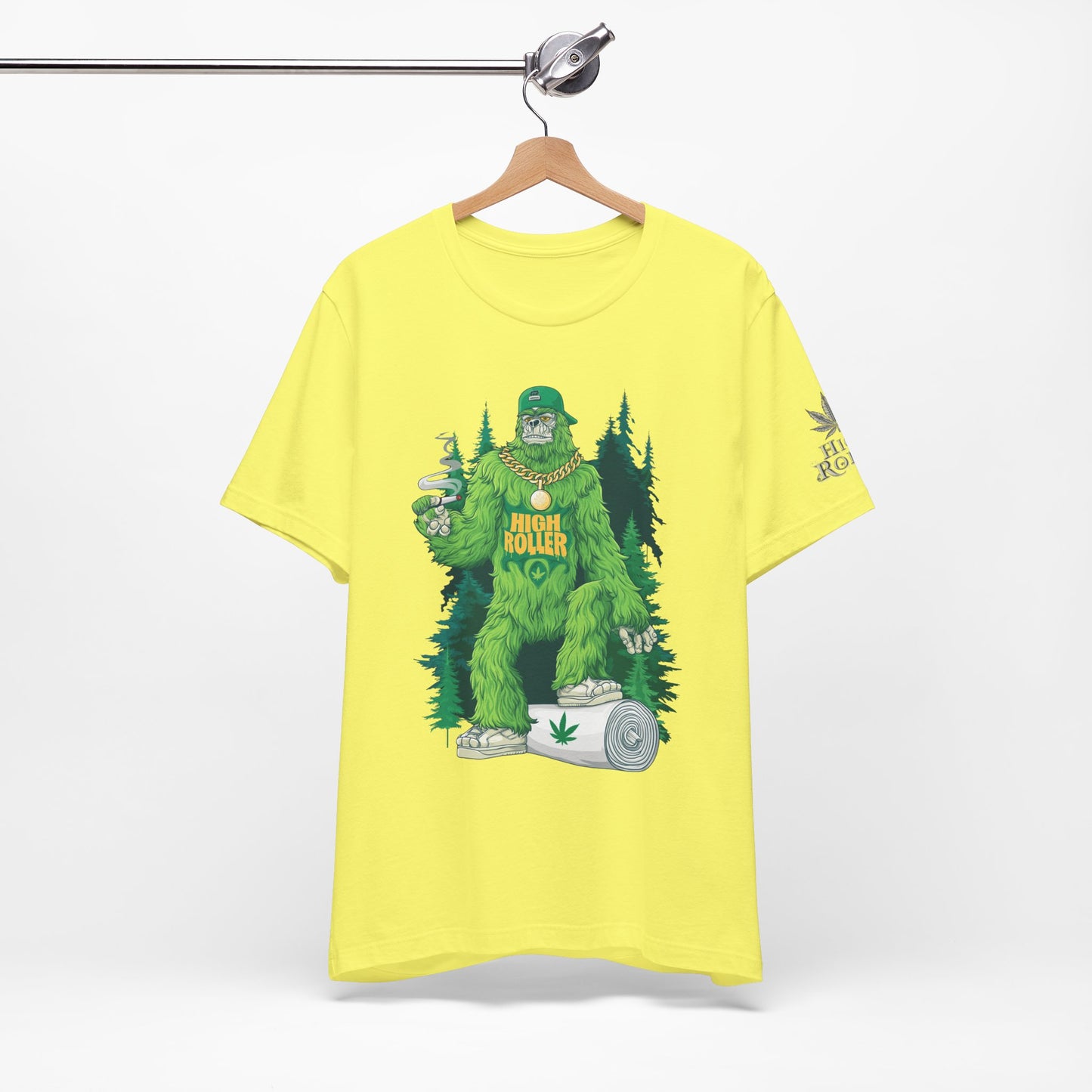 Bigfoot HIGH ROLLER Halloween Cannabis Forest T-Shirt - Premium Sasquatch Lifestyle Legend 420 Apparel