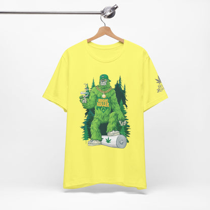 Bigfoot HIGH ROLLER Halloween Cannabis Forest T-Shirt - Premium Sasquatch Lifestyle Legend 420 Apparel