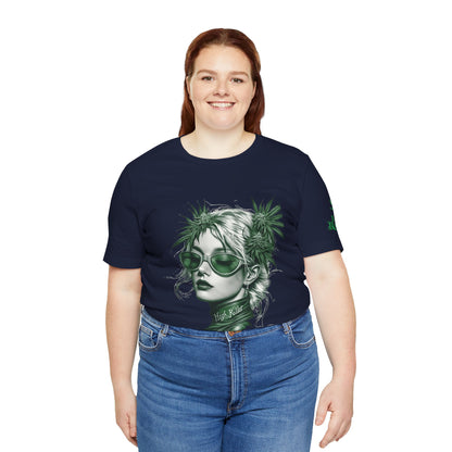 Green Queen T-Shirt - Premium Airlume Cotton Cannabis Crown Portrait Art Tee