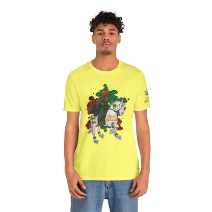 Headless Horseman HIGH ROLLER Halloween Cannabis T-Shirt - Premium Pumpkin Rider Skeletal Steed 420 Apparel