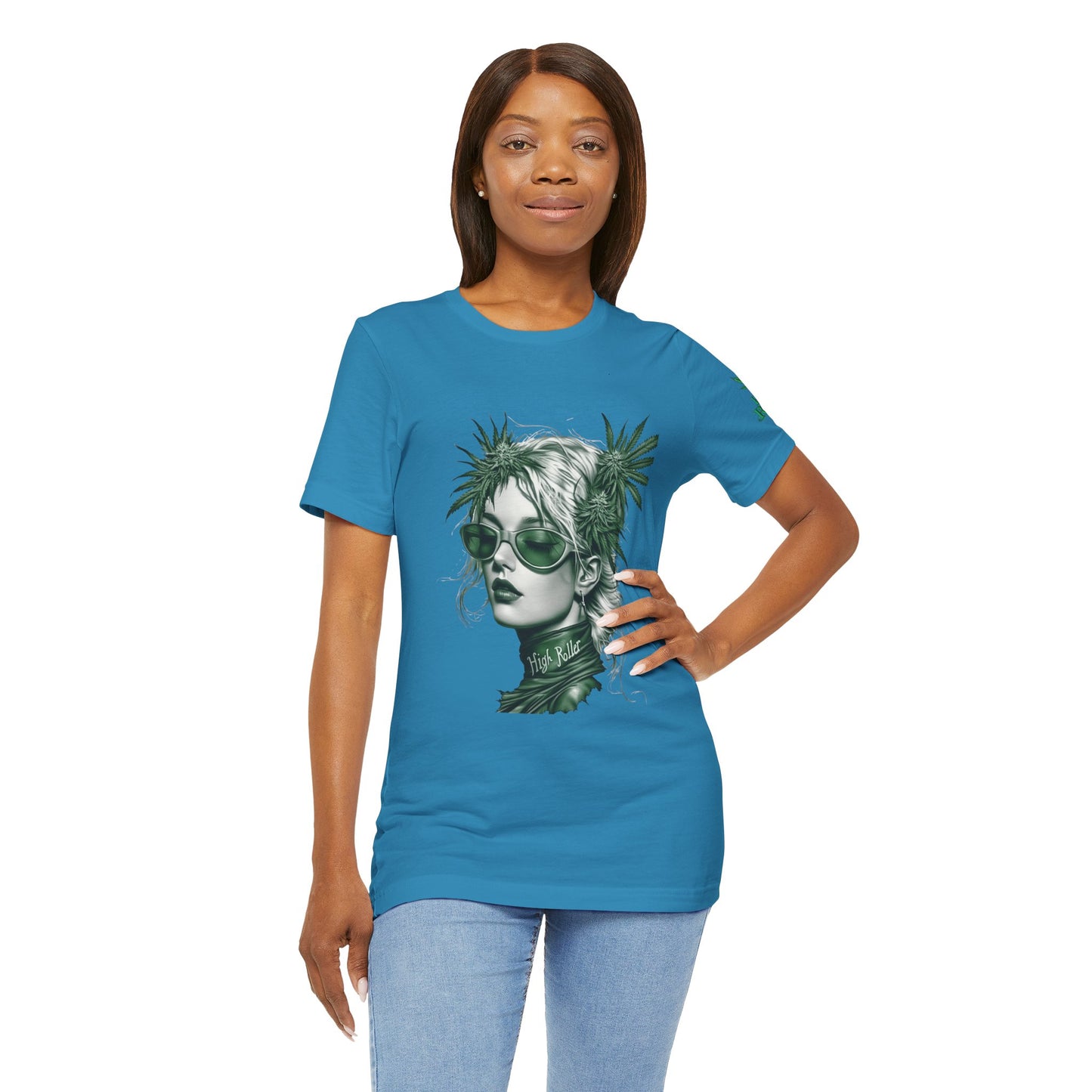 Green Queen T-Shirt - Premium Airlume Cotton Cannabis Crown Portrait Art Tee