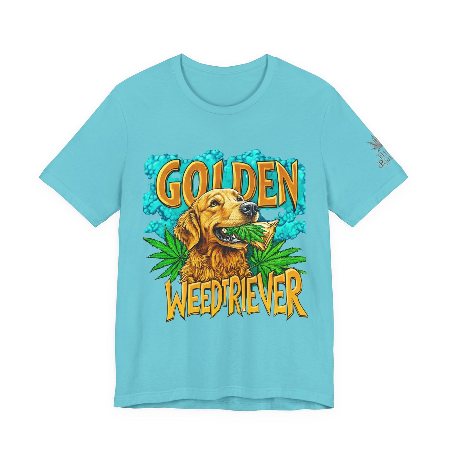 High Roller Golden Weedtriever Cannabis T-Shirt - Premium 420 Dog Lover Humor Golden Retriever Pun Comedy Pet Culture Apparel