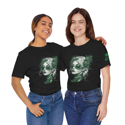 Green Queen T-Shirt - Premium Airlume Cotton Cannabis Crown Portrait Art Tee