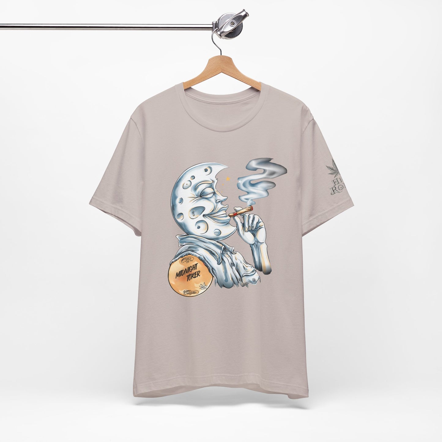 Midnight Toker Moon Tee - Celestial Cannabis Art Design | High Roller