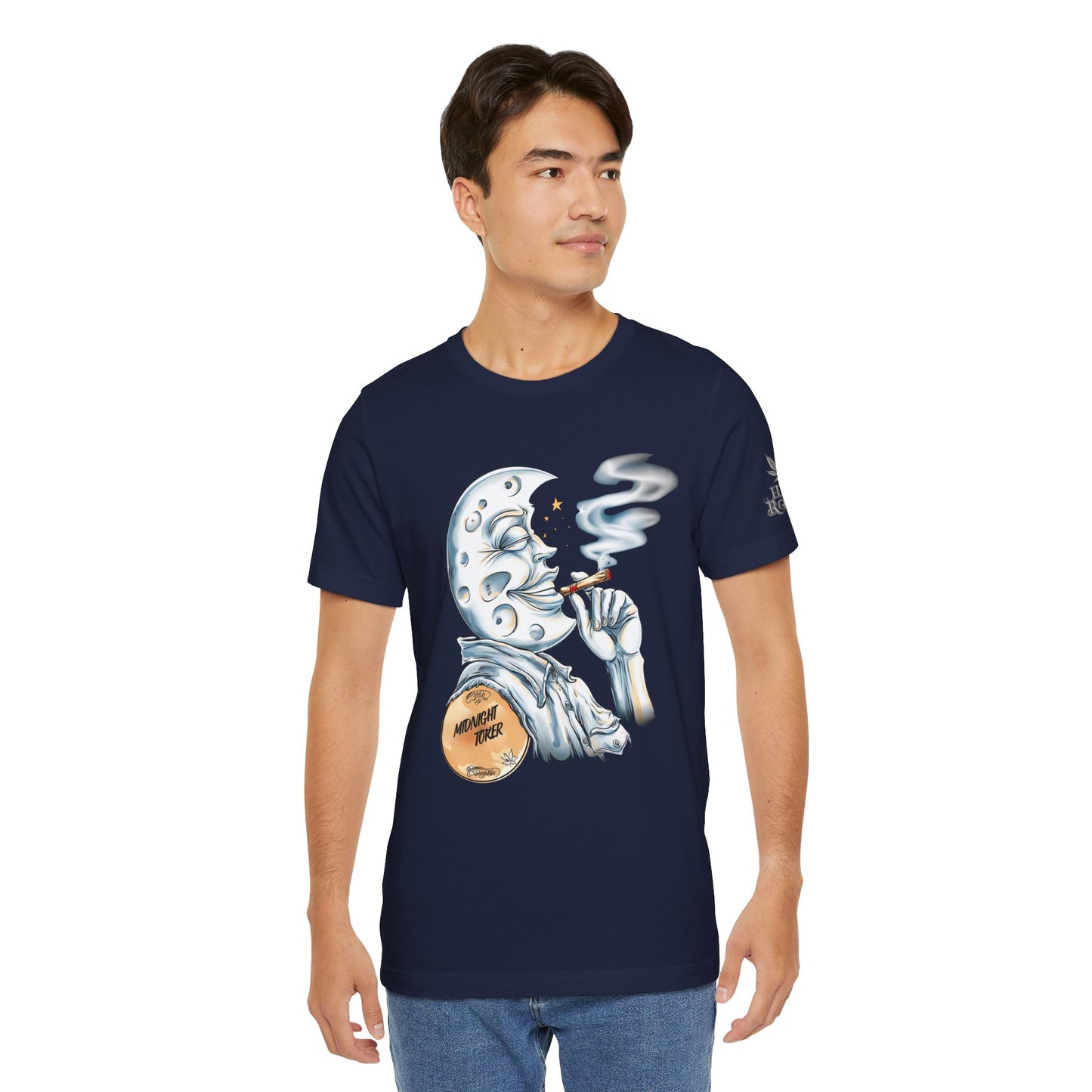 Midnight Toker Moon Tee - Celestial Cannabis Art Design | High Roller