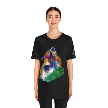 High Roller Snowboard Cannabis T-Shirt - Premium 420 Winter Sports Action Shred Mountain Lifestyle Apparel