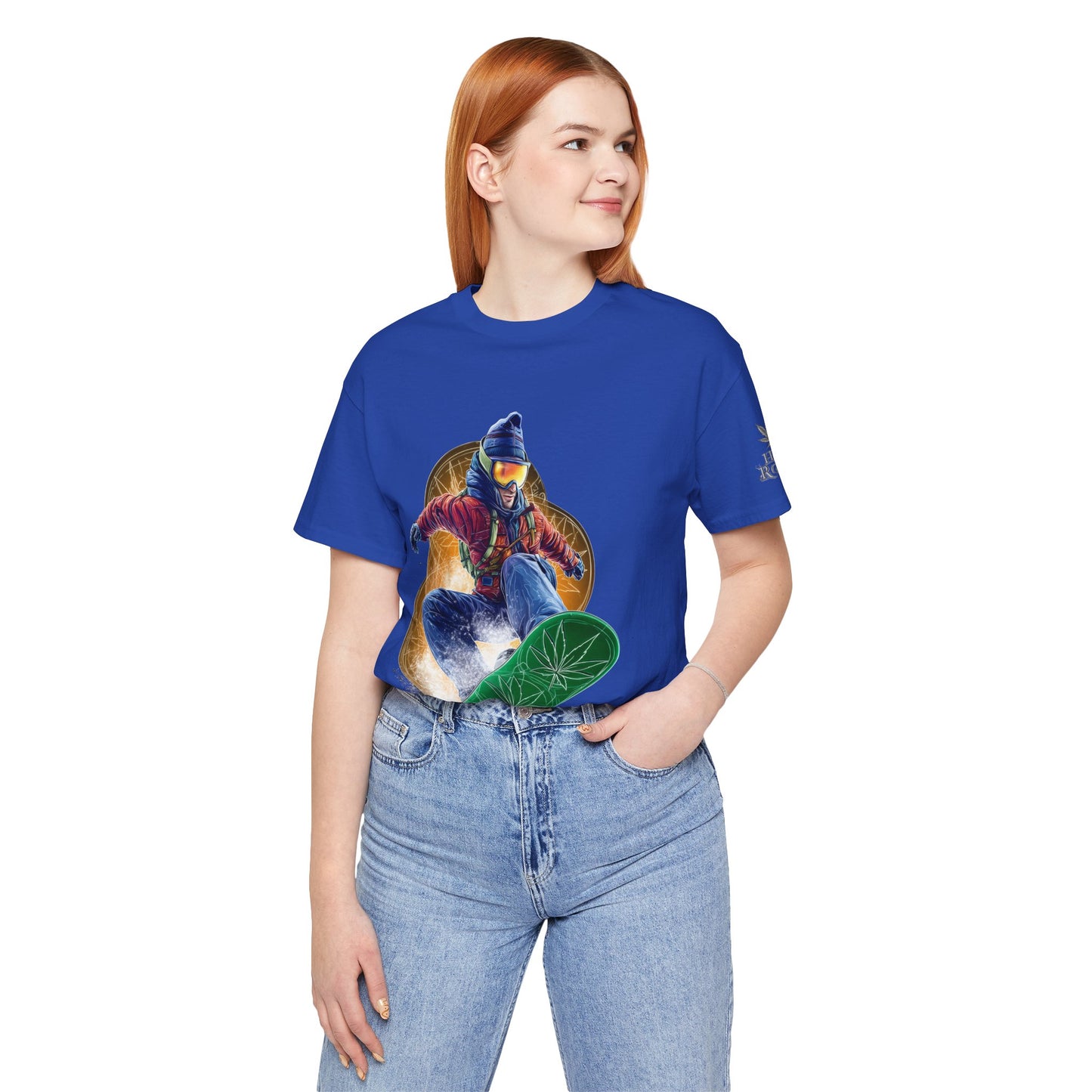 High Roller Snowboard Cannabis T-Shirt - Premium 420 Winter Sports Action Shred Mountain Lifestyle Apparel