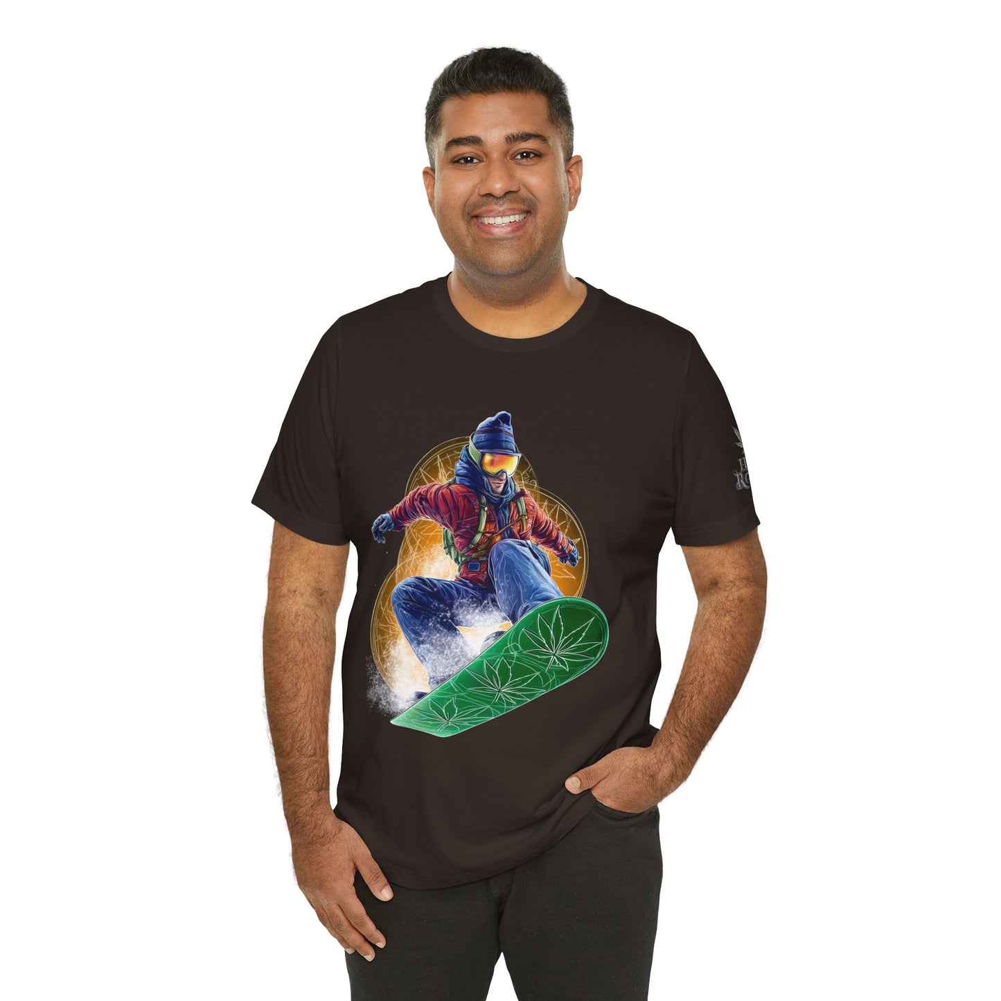 High Roller Snowboard Cannabis T-Shirt - Premium 420 Winter Sports Action Shred Mountain Lifestyle Apparel