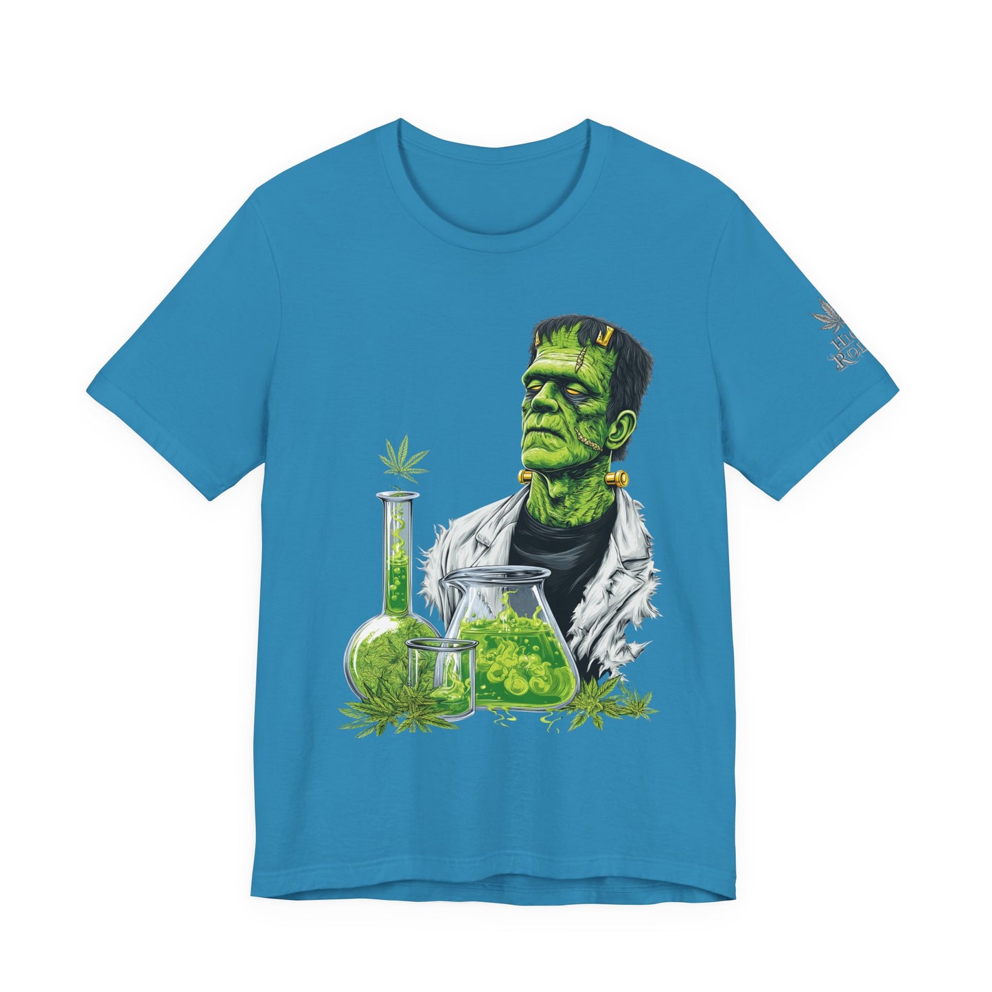 Frankenstein's Laboratory HIGH ROLLER Halloween Cannabis T-Shirt - Premium Monster Scientist 420 Experiment Apparel