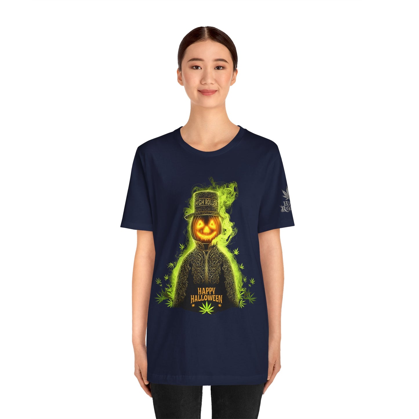 Spectral Pumpkin HIGH ROLLER Halloween T-Shirt - Premium Dark Cannabis Apparel