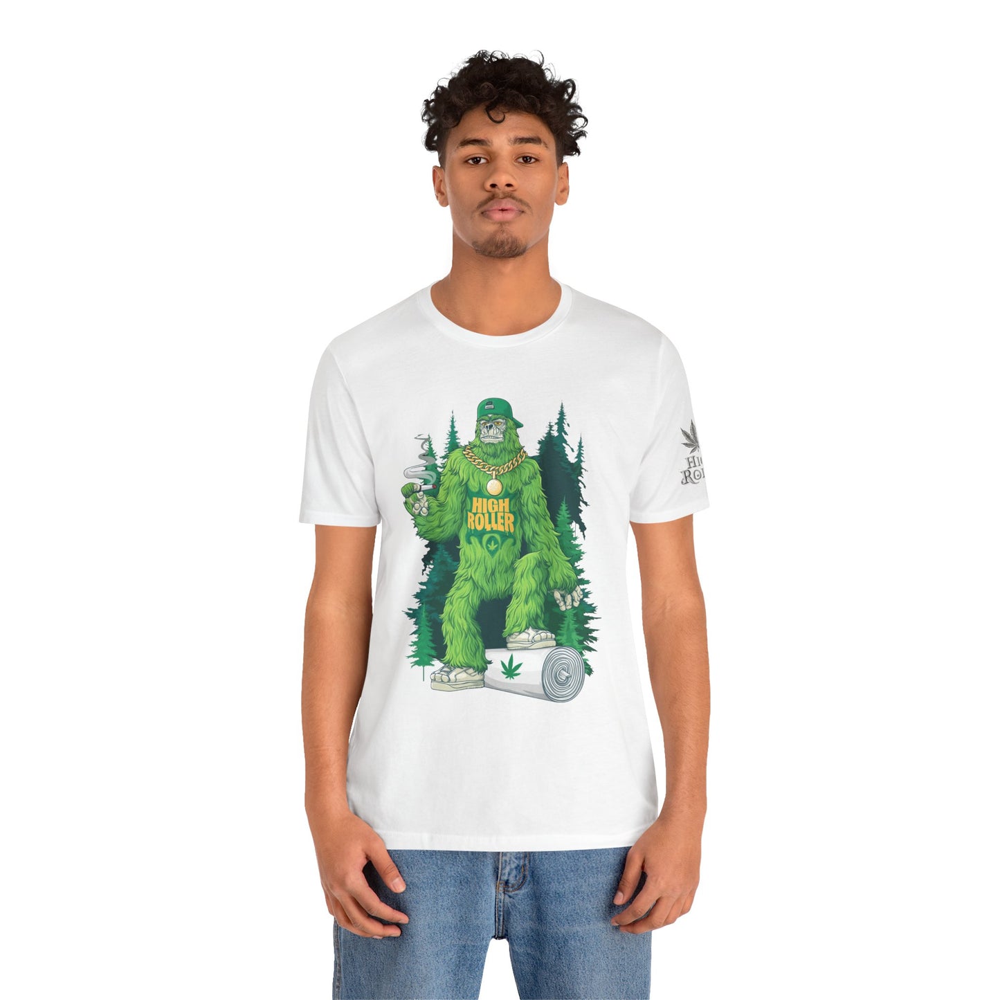 Bigfoot HIGH ROLLER Halloween Cannabis Forest T-Shirt - Premium Sasquatch Lifestyle Legend 420 Apparel