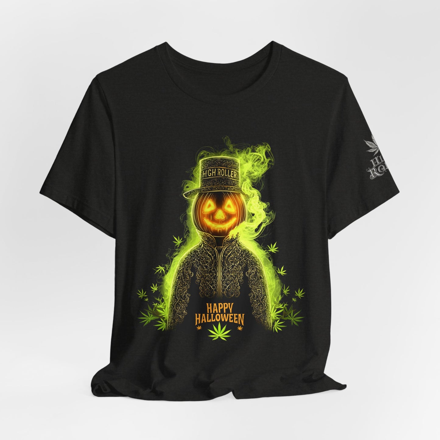 Spectral Pumpkin HIGH ROLLER Halloween T-Shirt - Premium Dark Cannabis Apparel