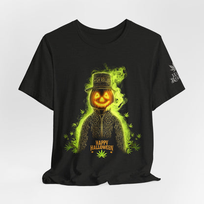 Spectral Pumpkin HIGH ROLLER Halloween T-Shirt - Premium Dark Cannabis Apparel