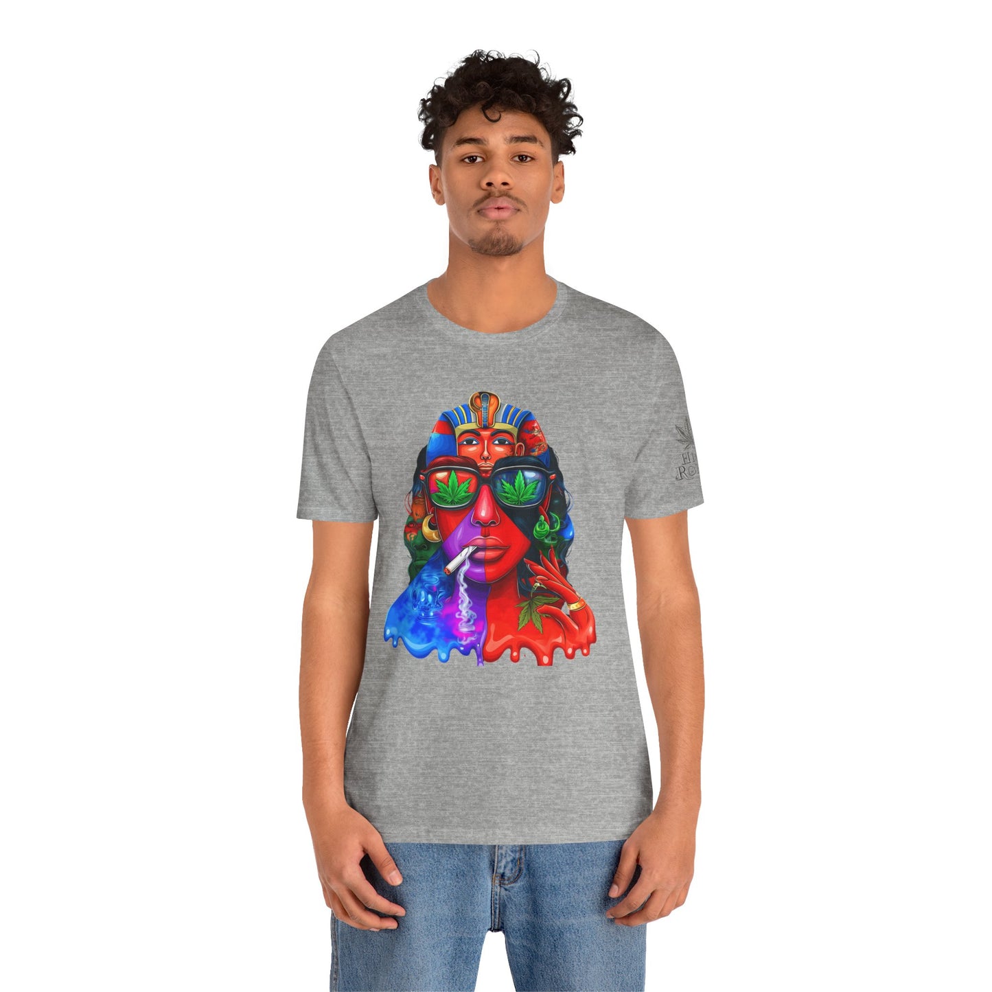 Pharaoh Vision Premium Cannabis Culture T-Shirt - Ancient Egyptian Royalty With Modern Cannabis Celebration And Psychedelic Split-Face Art