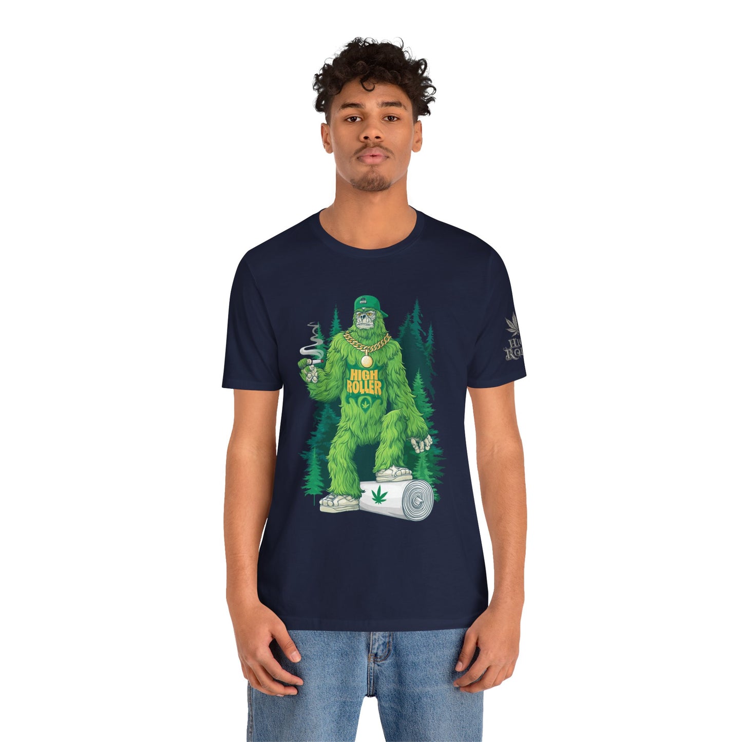 Bigfoot HIGH ROLLER Halloween Cannabis Forest T-Shirt - Premium Sasquatch Lifestyle Legend 420 Apparel