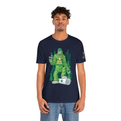 Bigfoot HIGH ROLLER Halloween Cannabis Forest T-Shirt - Premium Sasquatch Lifestyle Legend 420 Apparel