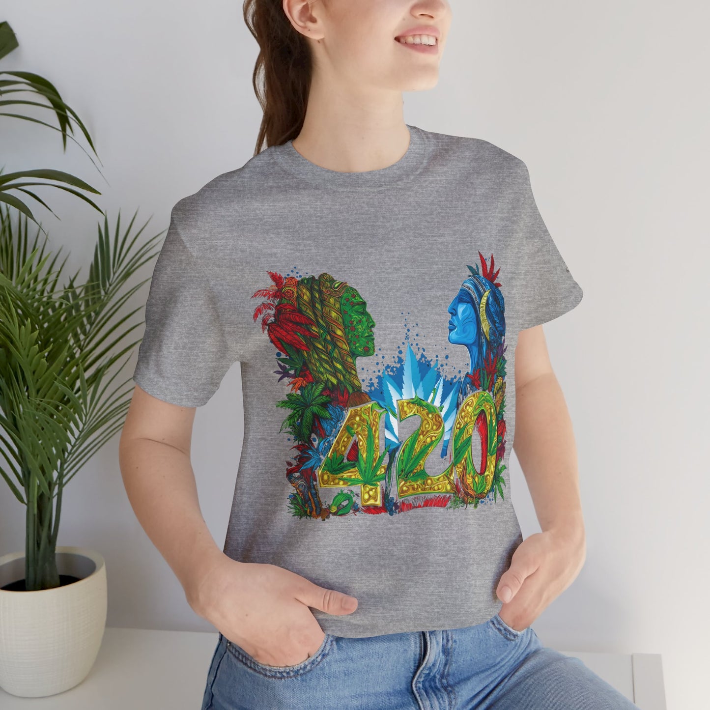 420 Celebration Premium Cannabis Culture T-Shirt - Dual Profile Art With Nature Elements And Bold 420 Typography