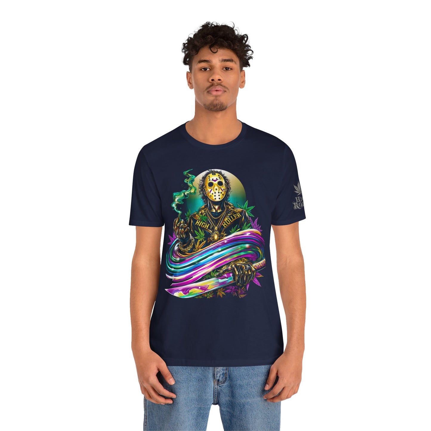 Psychedelic Jason Swoosh Cannabis T-Shirt - Premium Horror 420 Orange Edition Apparel