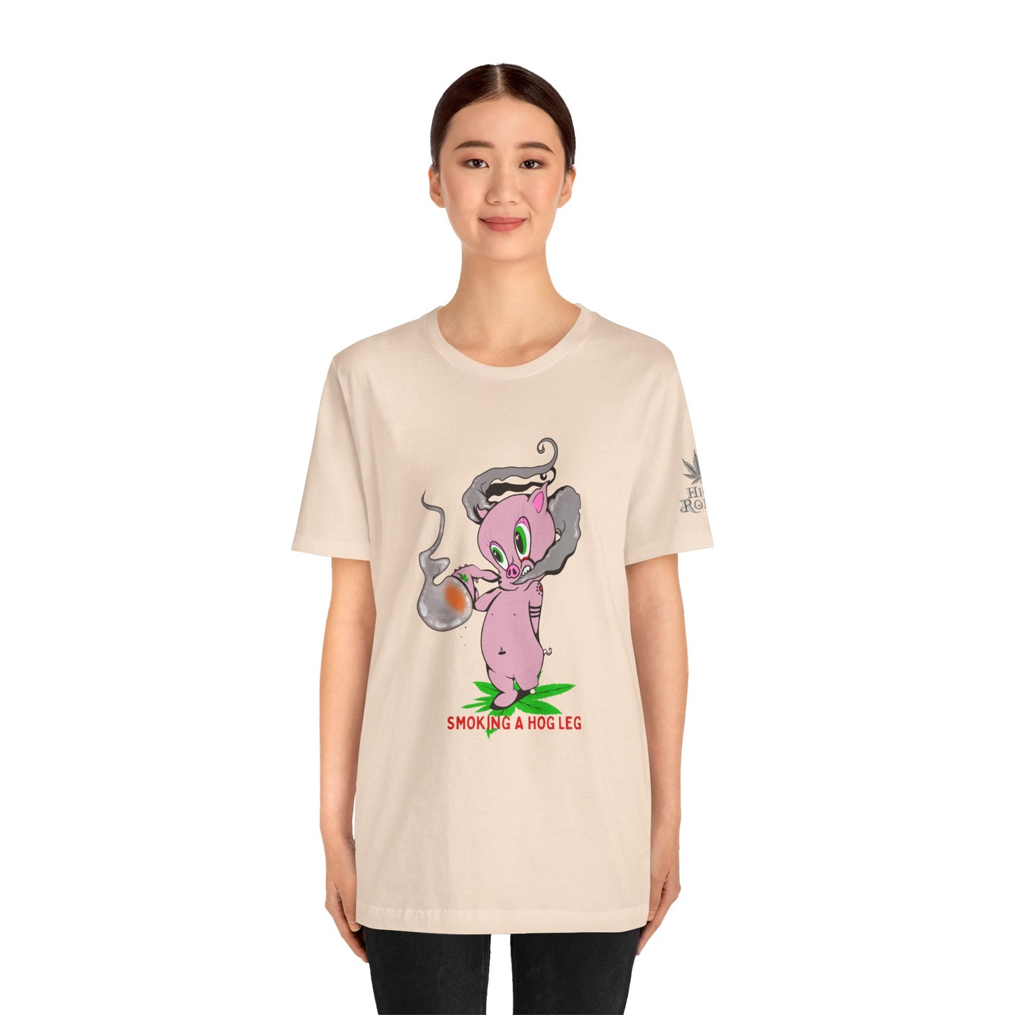 Smoking Hog Leg Pink Pig Tee - Premium Airlume Cotton Cannabis Culture Art