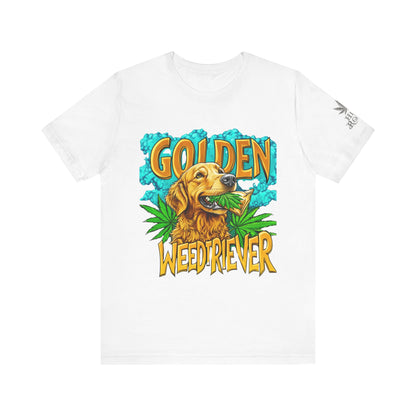 High Roller Golden Weedtriever Cannabis T-Shirt - Premium 420 Dog Lover Humor Golden Retriever Pun Comedy Pet Culture Apparel