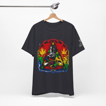 High Roller Sacred Buddha Cannabis T-Shirt - Premium 420 Spiritual Meditation Enlightenment Botanical Artistry Apparel