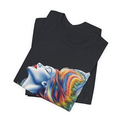 Rainbow Bloom Tee - Premium Airlume Cotton Cannabis Culture Spectrum Goddess Art