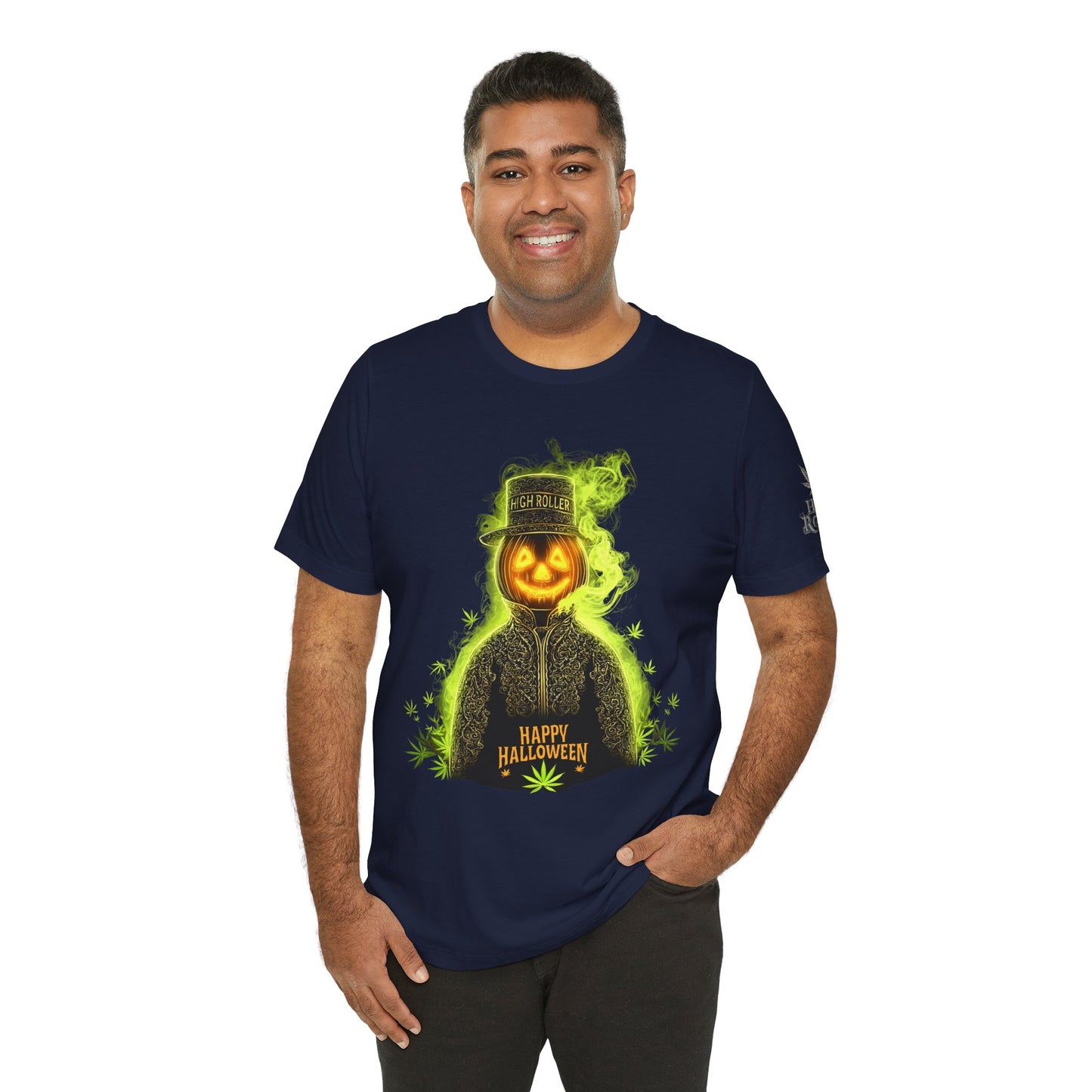 Spectral Pumpkin HIGH ROLLER Halloween T-Shirt - Premium Dark Cannabis Apparel