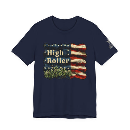 American High Roller T-Shirt - Premium Airlume Cotton Cannabis Patriotic Flag Art Tee