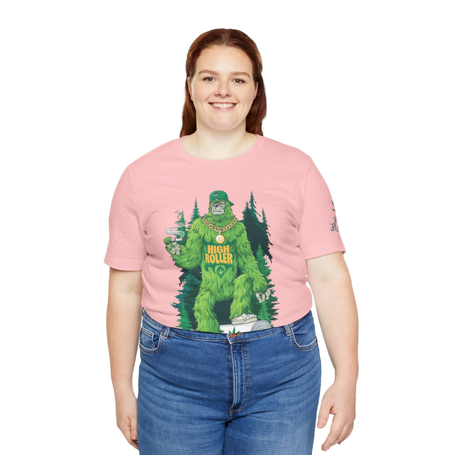 Bigfoot HIGH ROLLER Halloween Cannabis Forest T-Shirt - Premium Sasquatch Lifestyle Legend 420 Apparel