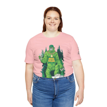 Bigfoot HIGH ROLLER Halloween Cannabis Forest T-Shirt - Premium Sasquatch Lifestyle Legend 420 Apparel