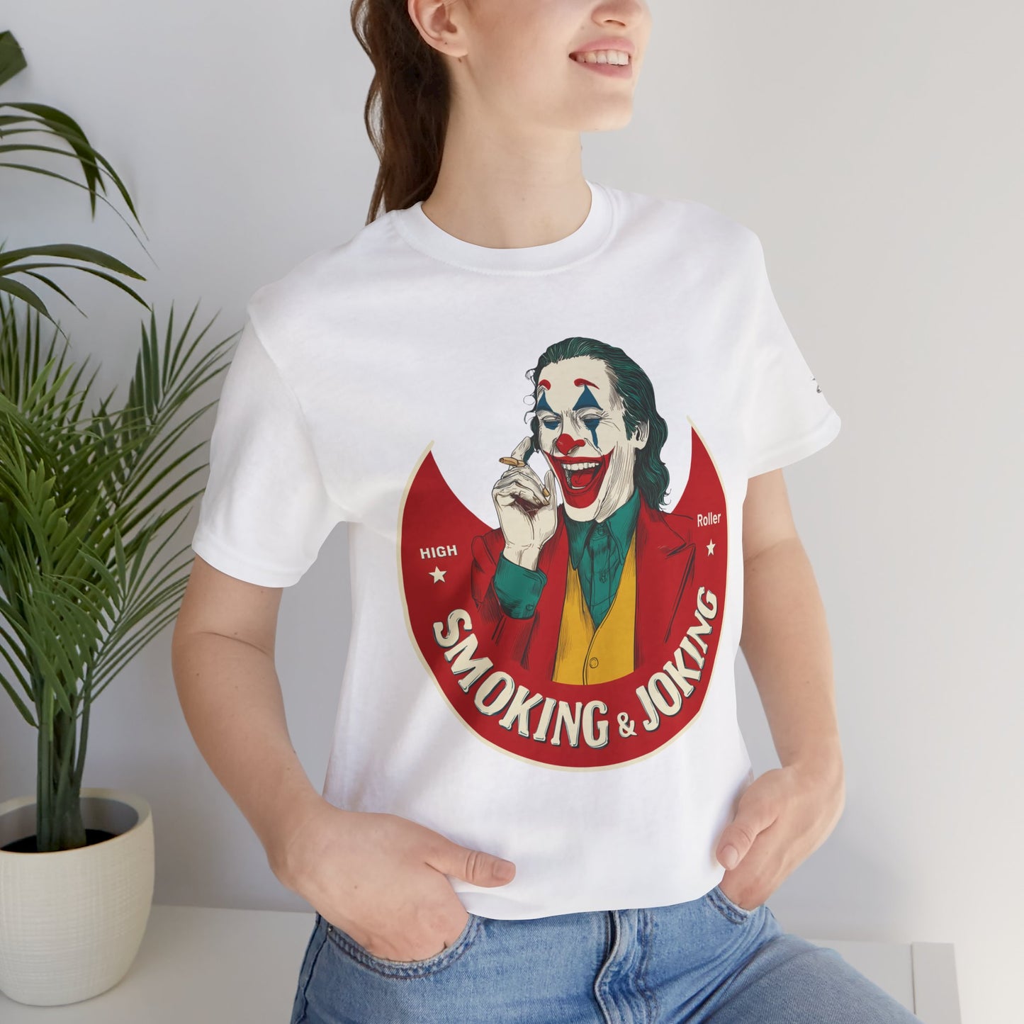 High Roller Villain T-Shirt - Premium Airlume Cotton Cannabis Joker Badge Art Tee