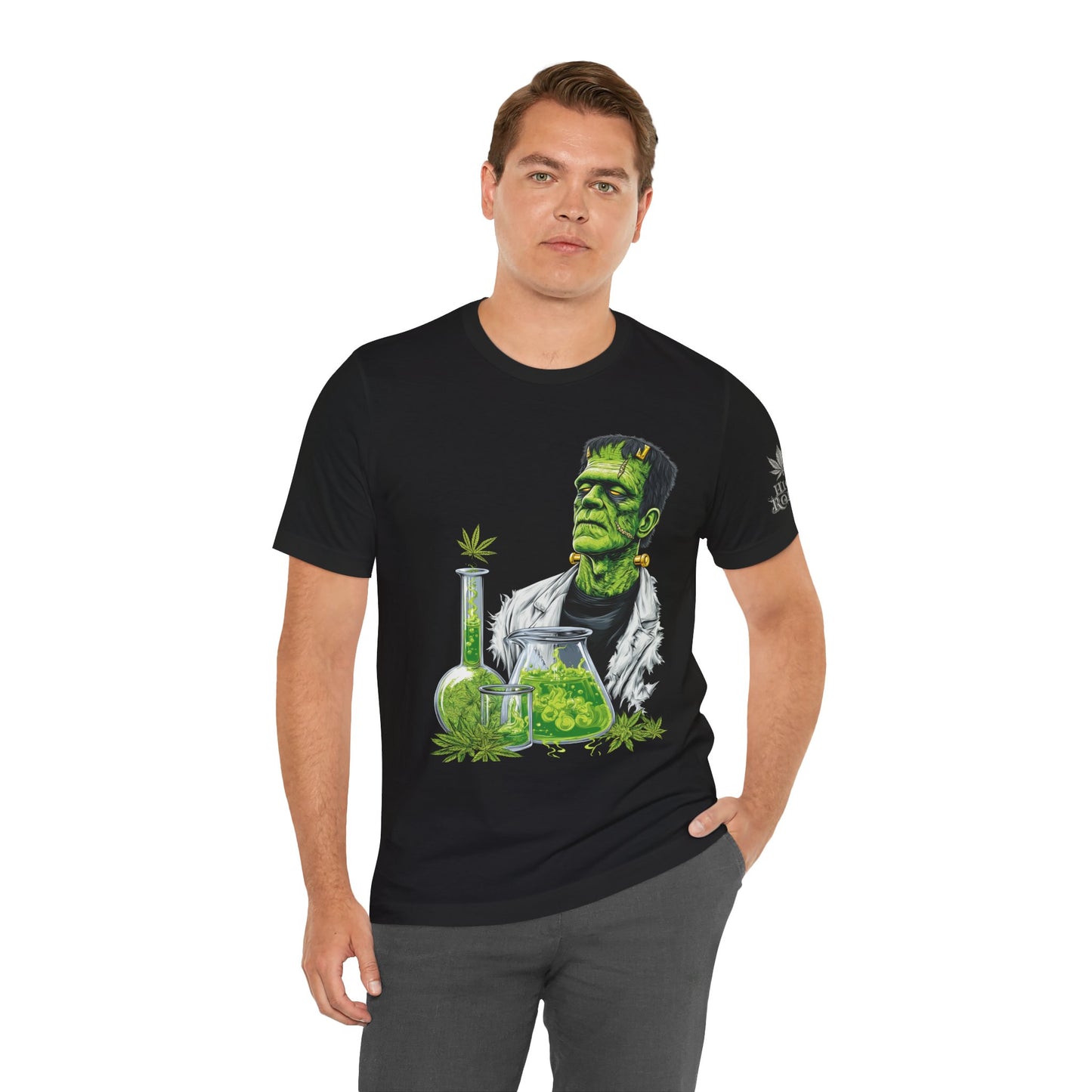 Frankenstein's Laboratory HIGH ROLLER Halloween Cannabis T-Shirt - Premium Monster Scientist 420 Experiment Apparel