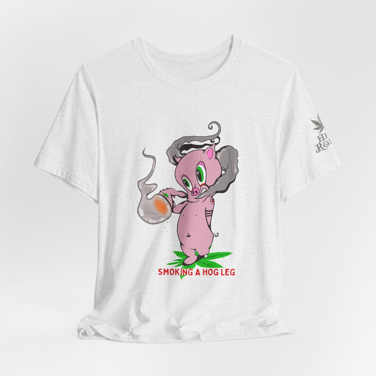 Smoking Hog Leg Pink Pig Tee - Premium Airlume Cotton Cannabis Culture Art
