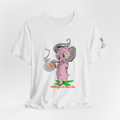 Smoking Hog Leg Pink Pig Tee - Premium Airlume Cotton Cannabis Culture Art