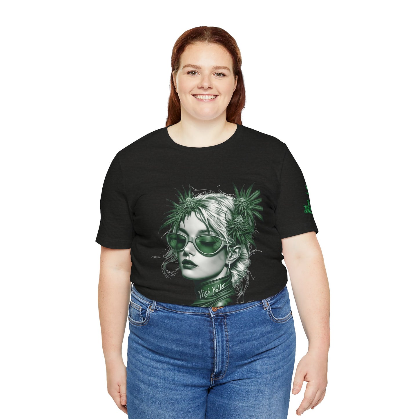 Green Queen T-Shirt - Premium Airlume Cotton Cannabis Crown Portrait Art Tee