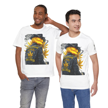Halloween Witch Rider Cannabis T-Shirt - Premium Spooky 420 Biker Edition Apparel