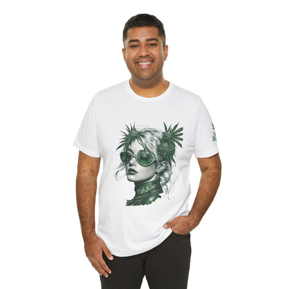Green Queen T-Shirt - Premium Airlume Cotton Cannabis Crown Portrait Art Tee