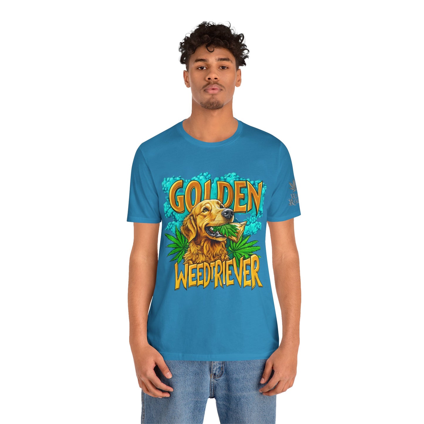 High Roller Golden Weedtriever Cannabis T-Shirt - Premium 420 Dog Lover Humor Golden Retriever Pun Comedy Pet Culture Apparel