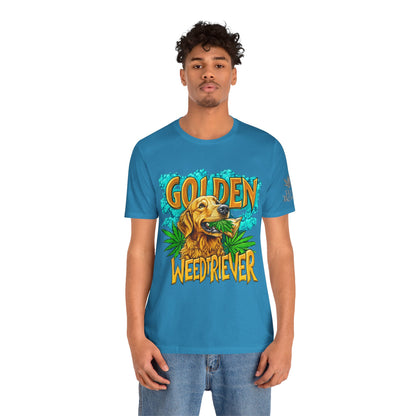 High Roller Golden Weedtriever Cannabis T-Shirt - Premium 420 Dog Lover Humor Golden Retriever Pun Comedy Pet Culture Apparel