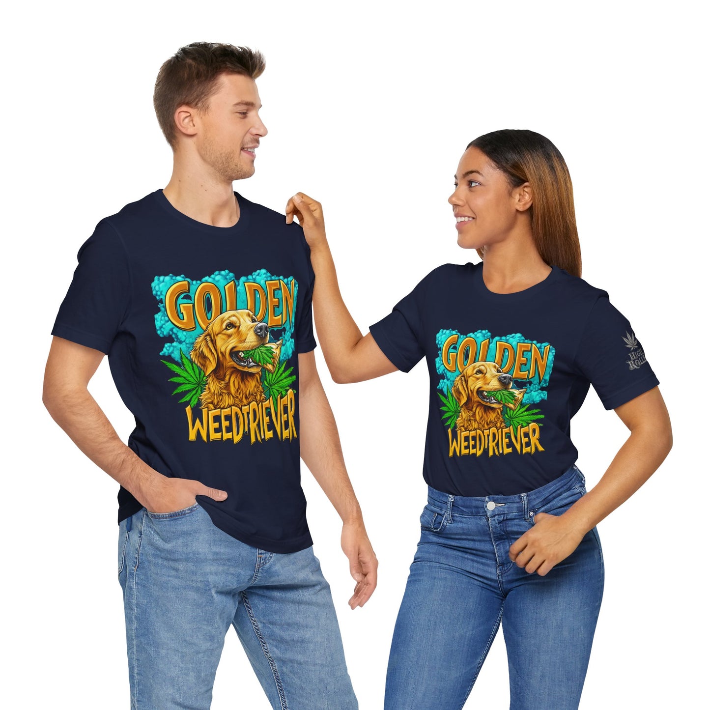 High Roller Golden Weedtriever Cannabis T-Shirt - Premium 420 Dog Lover Humor Golden Retriever Pun Comedy Pet Culture Apparel