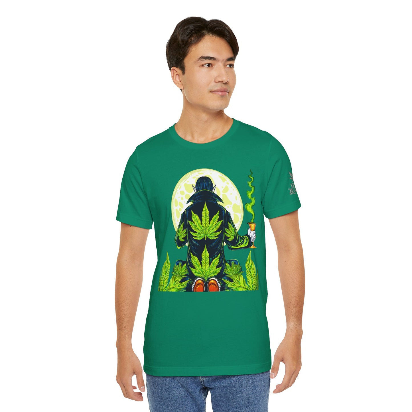 Luxury Gothic Cannabis Vampire T-Shirt - Premium Dark HIGH ROLLER Streetwear - Elevated Nocturnal 420 Fashion