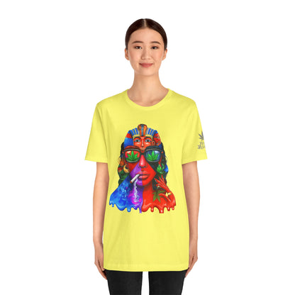 Pharaoh Vision Premium Cannabis Culture T-Shirt - Ancient Egyptian Royalty With Modern Cannabis Celebration And Psychedelic Split-Face Art