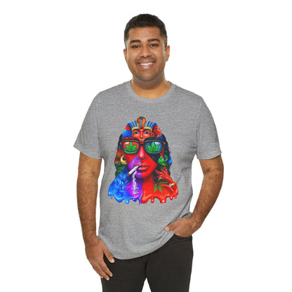 Pharaoh Vision Premium Cannabis Culture T-Shirt - Ancient Egyptian Royalty With Modern Cannabis Celebration And Psychedelic Split-Face Art