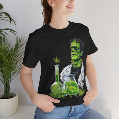 Frankenstein's Laboratory HIGH ROLLER Halloween Cannabis T-Shirt - Premium Monster Scientist 420 Experiment Apparel