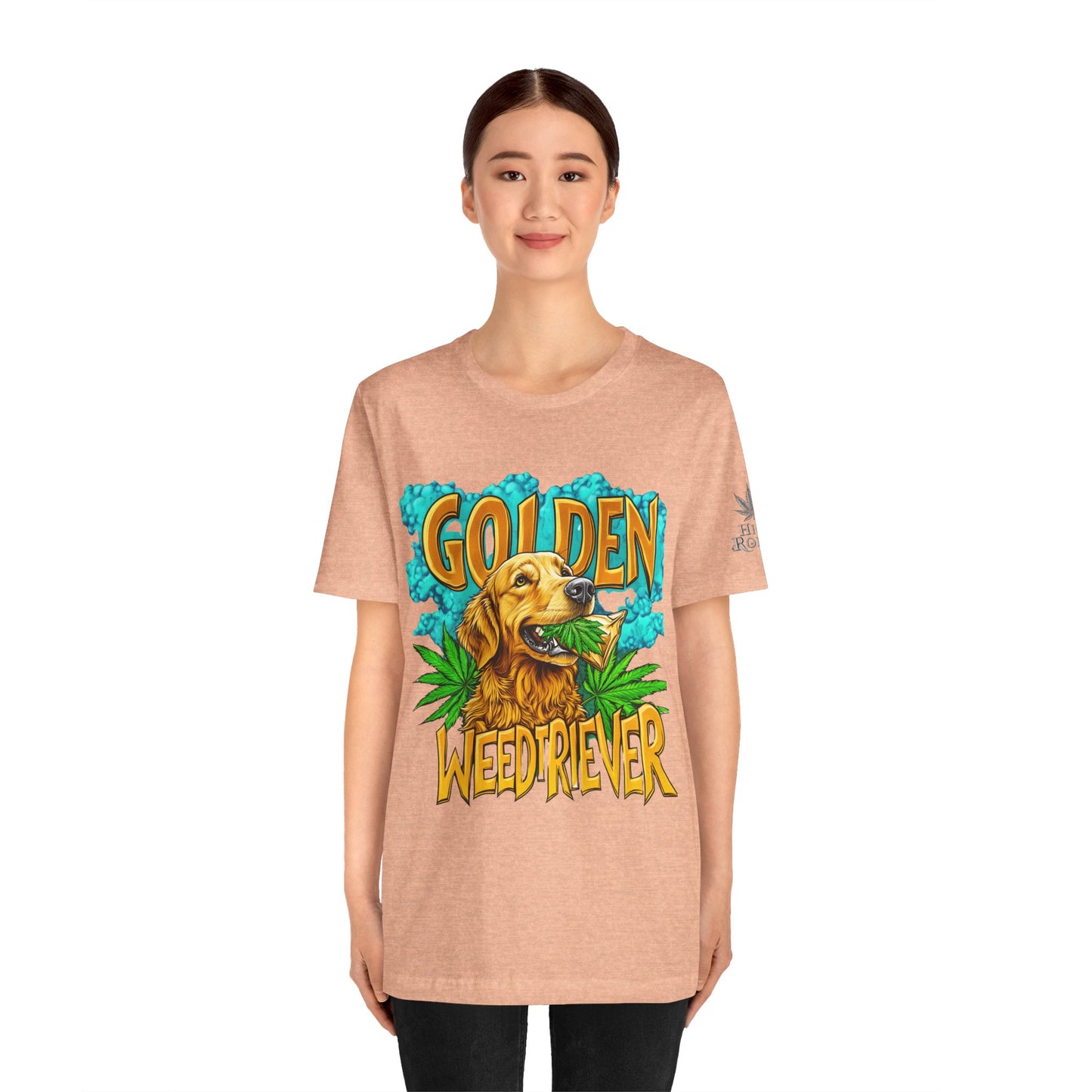 High Roller Golden Weedtriever Cannabis T-Shirt - Premium 420 Dog Lover Humor Golden Retriever Pun Comedy Pet Culture Apparel