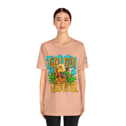 High Roller Golden Weedtriever Cannabis T-Shirt - Premium 420 Dog Lover Humor Golden Retriever Pun Comedy Pet Culture Apparel