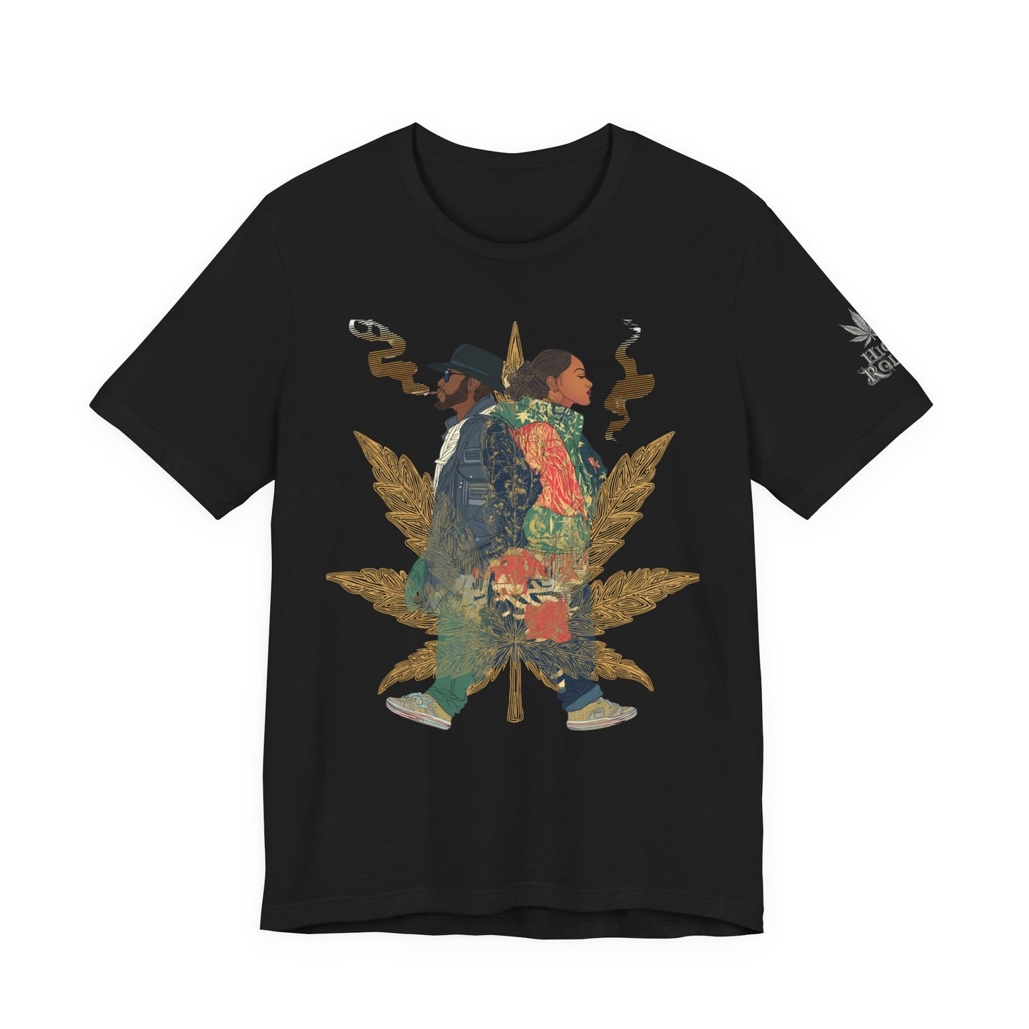 High Roller Back to Back Cannabis T-Shirt - Premium 420 Hip-Hop Duo Golden Leaf Street Culture Partnership Unity Apparel