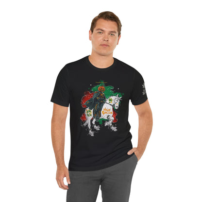 Headless Horseman HIGH ROLLER Halloween Cannabis T-Shirt - Premium Pumpkin Rider Skeletal Steed 420 Apparel