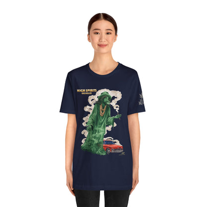 High Spirits HIGH ROLLER Halloween Cannabis Ghost T-Shirt - Premium Spectral Lowrider Phantom 420 Apparel